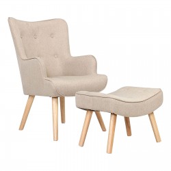 Selor Beige Coloured Armchair With Ottoman 